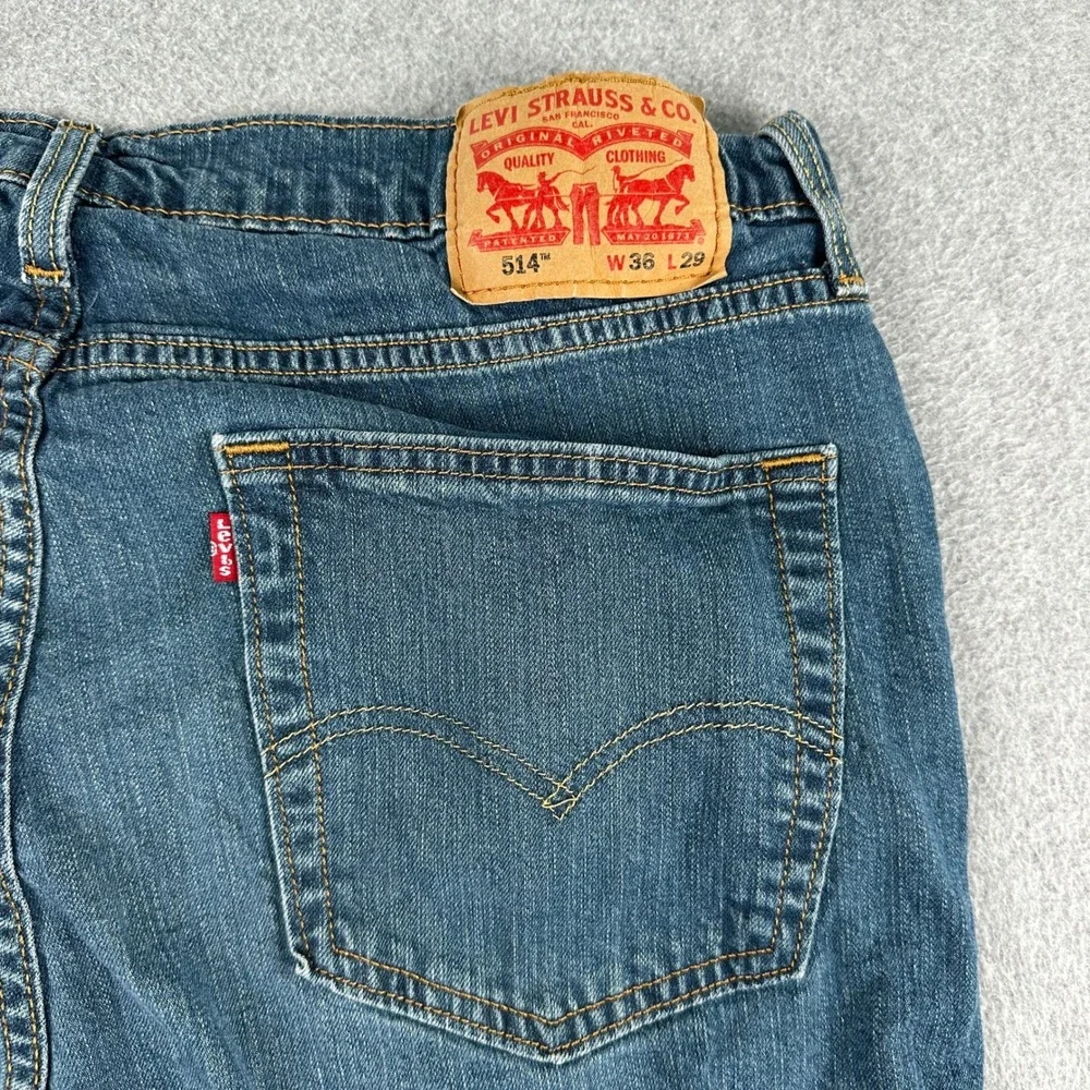 Levis Mens Jeans 36x29 Blue 514‎ Straight Fit WaterLess Denim 00514-0403